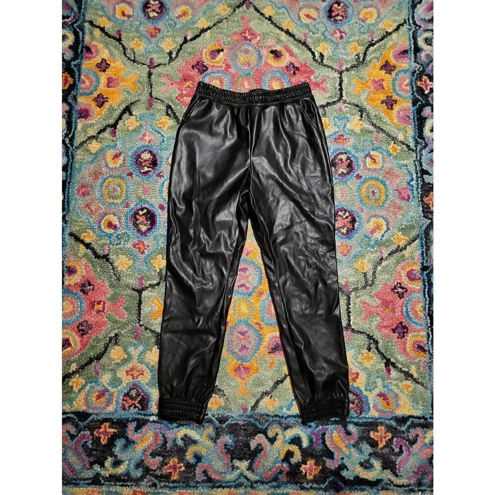 Badgley Mischka Studio Vegan Leather Joggers Black Women's Medium